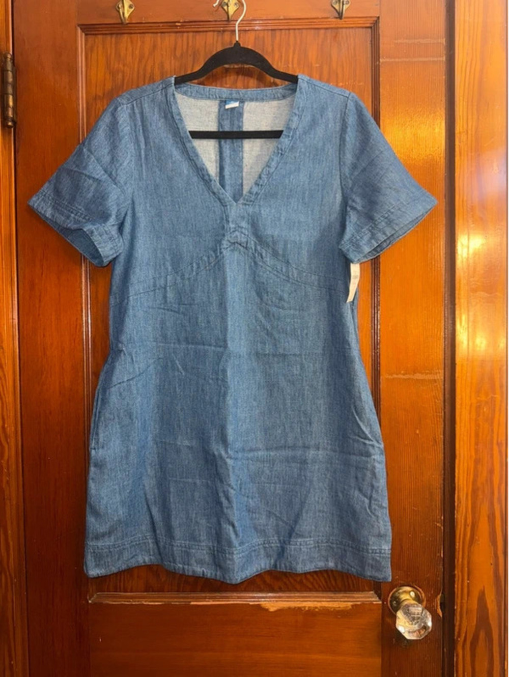 Old Navy Short Sleeve Shift Mini Dress XS Petite Medium Wash Denim NWT